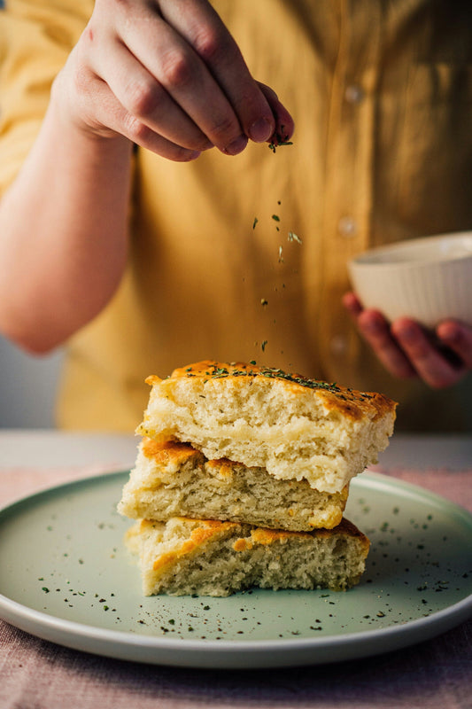 Focaccia shot while seasoning