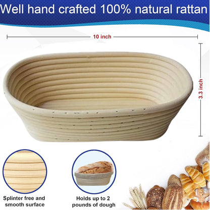 10 Inch Oval Bread Banneton Proofing Basket Set of 2, Bread Baking Kit Sourdough Proofing Basket for Artisanal Bread, Bread Making Tools for Professional & Home Bakers (10 Inch Oval- 2 Pack)