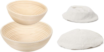 Bread Proofing round Basket Set of 9 Inch and 10 Inch with Cloth Liner for Home & Professional Bakers, Set of 2