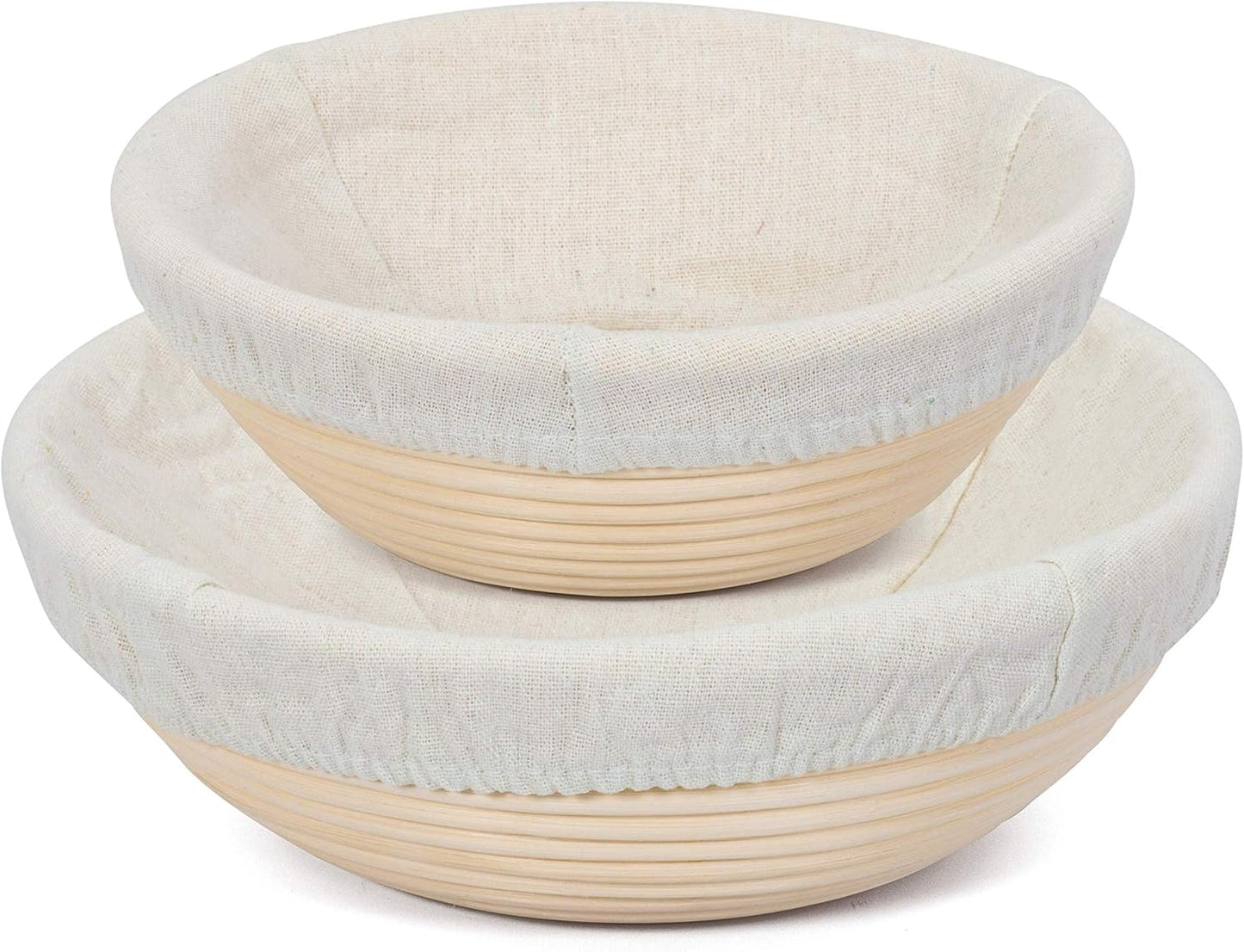 Bread Proofing round Basket Set of 9 Inch and 10 Inch with Cloth Liner for Home & Professional Bakers, Set of 2