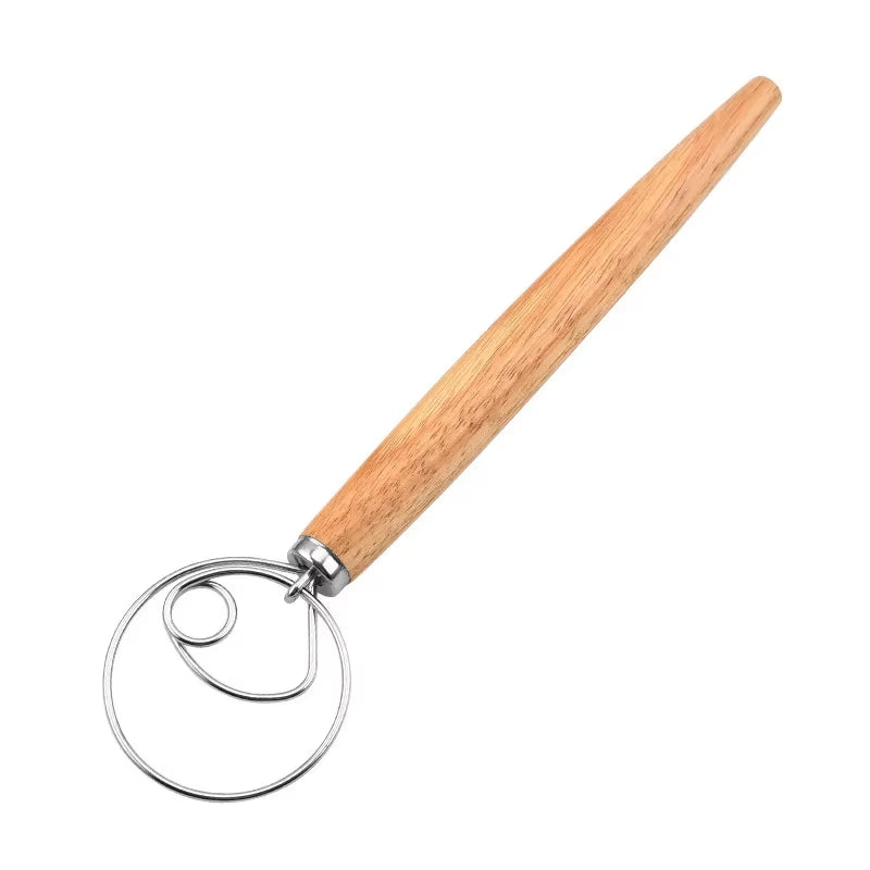 10Inch Danish Dough Whisk Stainless Steel Dutch Style Bread Dough Hand Mixer Wooden Handle Kitchen Baking Tools Artisian Blender