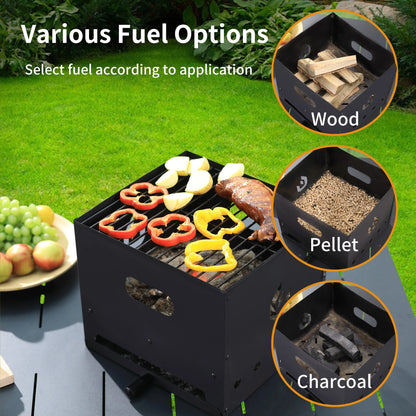 4 in 1 Outdoor Pizza Oven Wood Fired 12 Inch Bbq Pizza Maker 2-Layer Detachable, Black