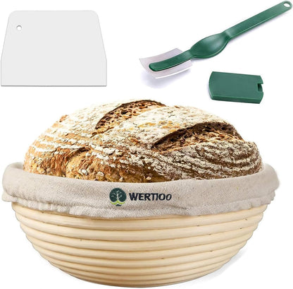 Banneton Bread Proofing Basket, Banneton Basket Set,  9 Inch Sourdough Proofing Basket round Proofing Bowls Handmade Rattan Baskets with Bread Lame and Liners, Sourdough Bread Baking Supplies