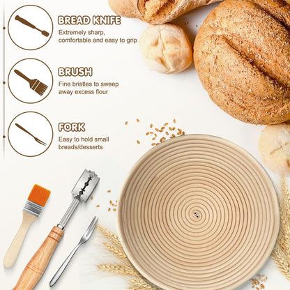 Banneton Bread Proofing Basket, Bread Proofing Basket round 9In, Natural Rattan, Proofing Basket for Bread Baking, Perfect for Professional & Home Bakers